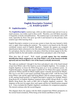 IV. English Descriptive. the English Descriptive Notation Type, While