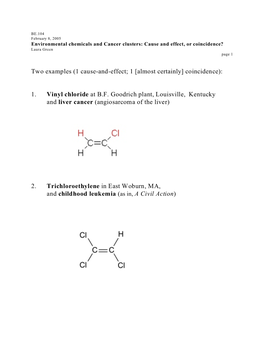 Two Examples (1 Cause-And-Effect; 1 [Almost Certainly] Coincidence): 1. Vinyl Chloride at B.F. Goodrich Plant, Louisville