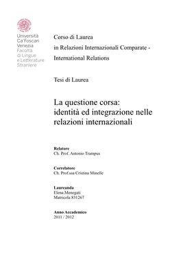 La Questione Corsa: Identità Ed Integrazione Nelle Relazioni Internazionali