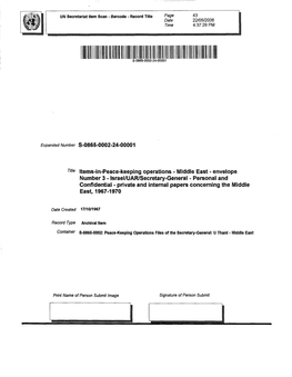 Israel/UAR/Secretary-General - Personal and Confidential - Private and Internal Papers Concerning the Middle East, 1967-1970