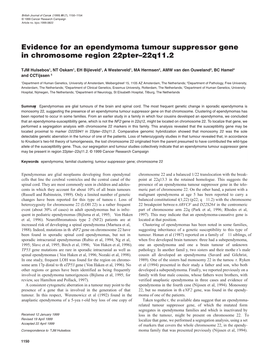 Evidence for an Ependymoma Tumour Suppressor Gene In