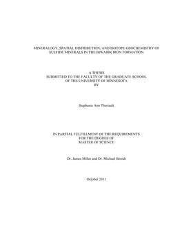 Mineralogy, Spatial Distribution, and Isotope Geochemistry of Sulfide Minerals in the Biwabik Iron Formation