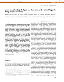 Chromosome Breakage Hotspots and Delineation of the Critical Region for the 9P-Deletion Syndrome Laurie A