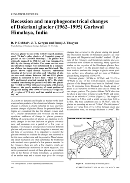 Recession and Morphogeometrical Changes of Dokriani Glacier (1962–1995) Garhwal Himalaya, India