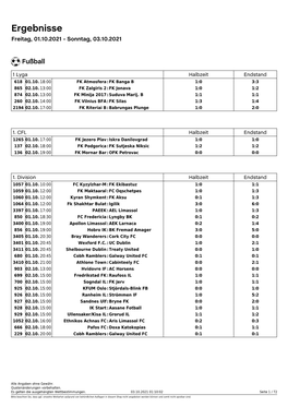 Ergebnisse Freitag, 01.10.2021 - Sonntag, 03.10.2021