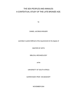 The Sea Peoples and Annales: a Contextual Study of the Late Bronze Age