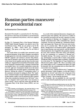 Russian Parties Maneuver for Presidential Race