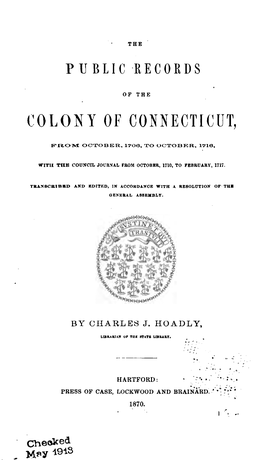 The Public Records of the Colony of Connecticut