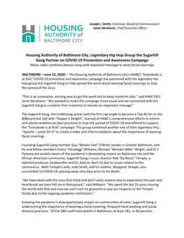 Housing Authority of Baltimore City, Legendary Hip Hop Group the Sugarhill Gang Partner on COVID-19 Prevention and Awareness