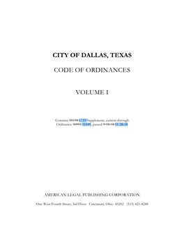 City of Dallas, Texas Code Of