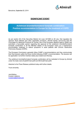 SIGNIFICANT EVENT Aclidinium Bromide/Formoterol