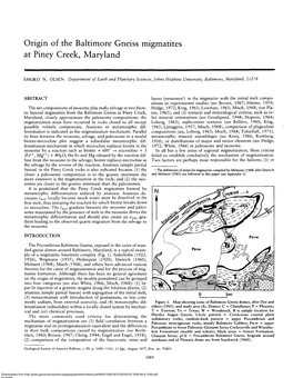 Origin of the Baltimore Gneiss Migmatites at Piney Creek, Maryland