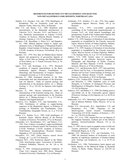 References for Significant Metalliferous and Selected Non-Metalliferous Lode Deposits, Northeast Asia