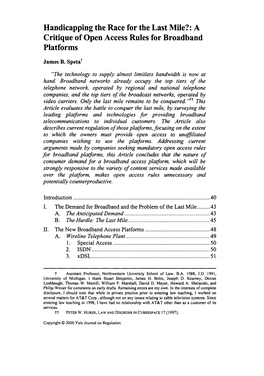 Handicapping the Race for the Last Mile?: a Critique of Open Access Rules for Broadband Platforms