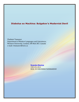 Diabolus Ex Machina: Bulgakov's Modernist Devil