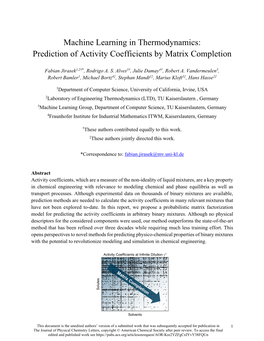 Prediction of Activity Coefficients by Matrix Completion