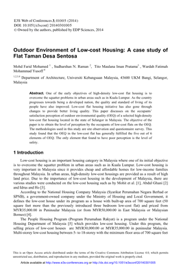 Outdoor Environment of Low-Cost Housing: a Case Study of Flat Taman Desa Sentosa