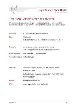 The Hugo-Distler-Choir in a Nutshell