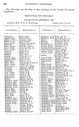 644 the Following Are the Lists of the Members of the Several Provincial