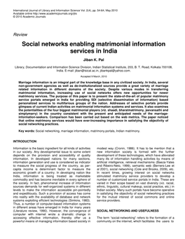 Social Networks Enabling Matrimonial Information Services in India