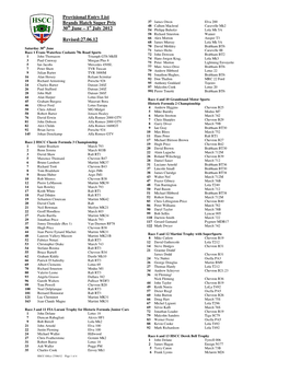 Provisional Entry List Brands Hatch Super Prix 30Th June – 1St July