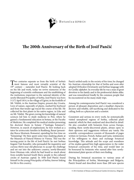 The 200Th Anniversary of the Birth of Josif Pančić