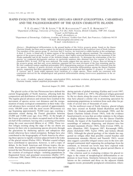 Rapid Evolution in the Nebria Gregaria Group (Coleoptera: Carabidae) and the Paleogeography of the Queen Charlotte Islands