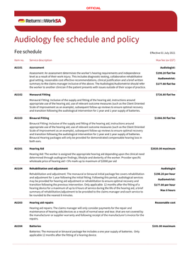 Audiology Fee Schedule and Policy