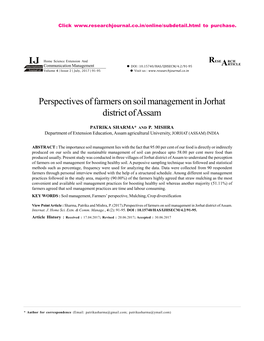 Perspectives of Farmers on Soil Management in Jorhat District of Assam