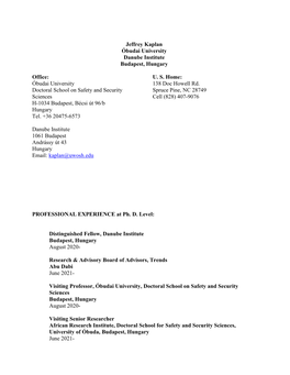 Jeffrey Kaplan Óbudai University Danube Institute Budapest, Hungary
