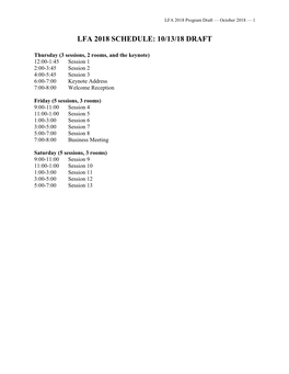 Lfa 2018 Schedule: 10/13/18 Draft