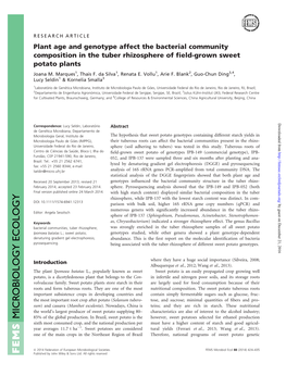 Plant Age and Genotype Affect the Bacterial Community Composition in the Tuber Rhizosphere of ﬁeld-Grown Sweet Potato Plants Joana M