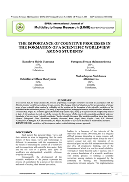 The Importance of Cognitive Processes in the Formation of a Scientific Worldview Among Students