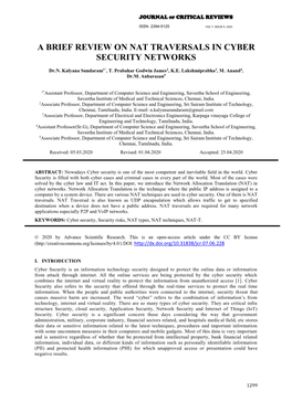 A Brief Review on Nat Traversals in Cyber Security Networks