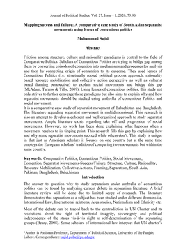 A Comparative Case Study of South Asian Separatist Movements Using Lenses of Contentious Politics