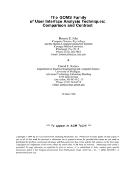 The GOMS Family of User Interface Analysis Techniques: Comparison and Contrast