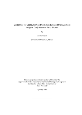 Guidelines for Ecotourism and Community-Based Management in Jigme Dorji National Park, Bhutan