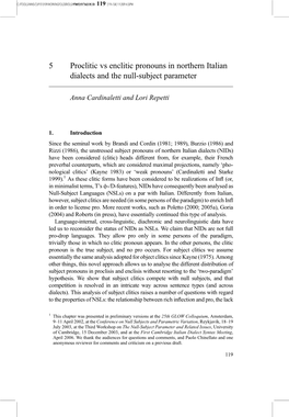 5 Proclitic Vs Enclitic Pronouns in Northern Italian Dialects and the Null-Subject Parameter