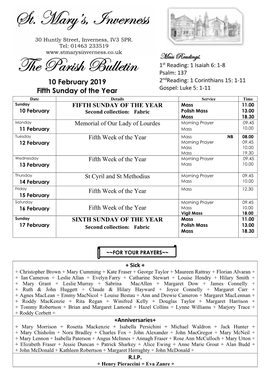 The Parish Bulletin St. Mary's, Inverness