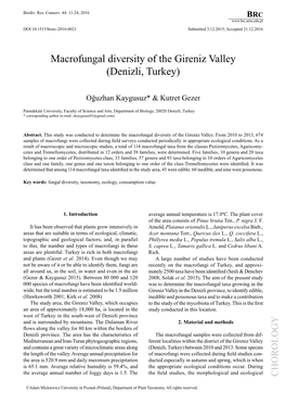 Macrofungal Diversity of the Gireniz Valley (Denizli, Turkey)