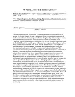 Disputed Spaces: Concheras, Shrimp Aquaculture, and Conservation in the Mangrove Forests of Southern Esmeraldas, Ecuador