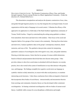 MALLINSON, CHRISTINE LOUISE. the Dynamic Construction of Race, Class, and Gender Through Linguistic Practice Among Women in a Black Appalachian Community