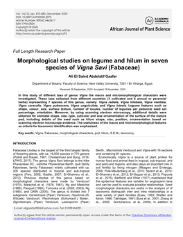 Morphological Studies on Legume and Hilum in Seven Species of Vigna Savi (Fabaceae)