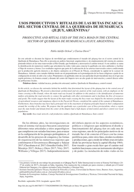Usos Productivos Y Rituales De Las Rutas Incaicas Del Sector Central De La Quebrada De Humahuaca (Jujuy, Argentina)1