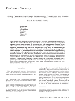 Airway Clearance: Physiology, Pharmacology, Techniques, and Practice