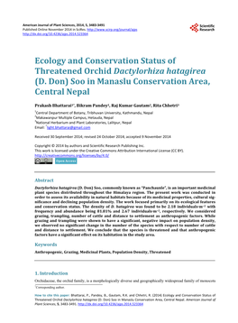 Ecology and Conservation Status of Threatened Orchid Dactylorhiza Hatagirea (D