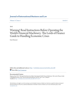 The Lords of Finance Guide to Handling Economic Crises Kate Klausner