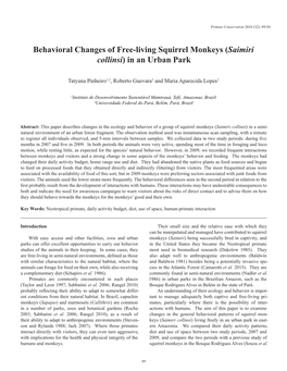 Behavior of Collins' Squirrel Monkeys in an Urban Park