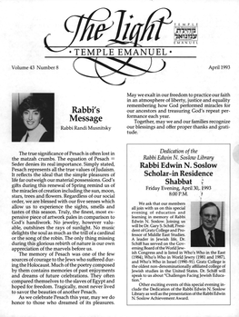 + TEMPLE EMANUEL + Rabbi's Message