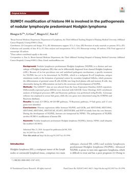 SUMO1 Modification of Histone H4 Is Involved in the Pathogenesis of Nodular Lymphocyte Predominant Hodgkin Lymphoma